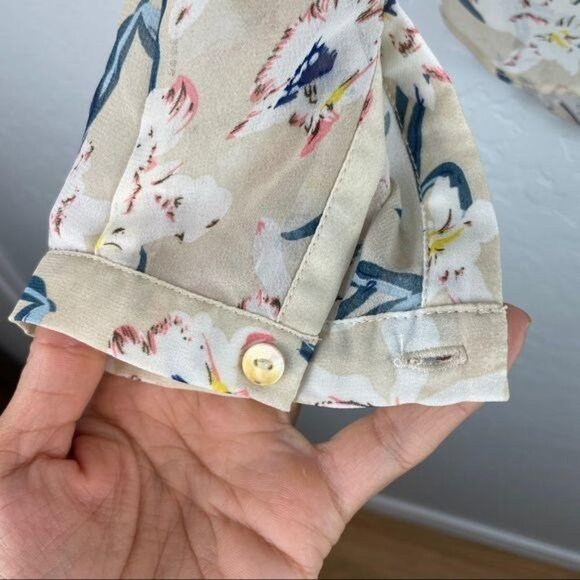 Greylin Sheer Floral Split Neck Long Sleeve Popover Blouse Women's Size Small - Picture 4 of 8